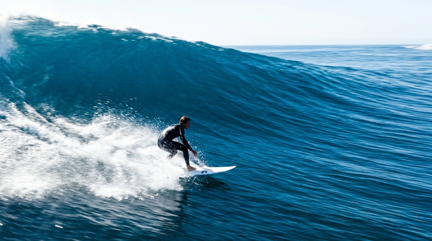 Surfer carving a large wave
