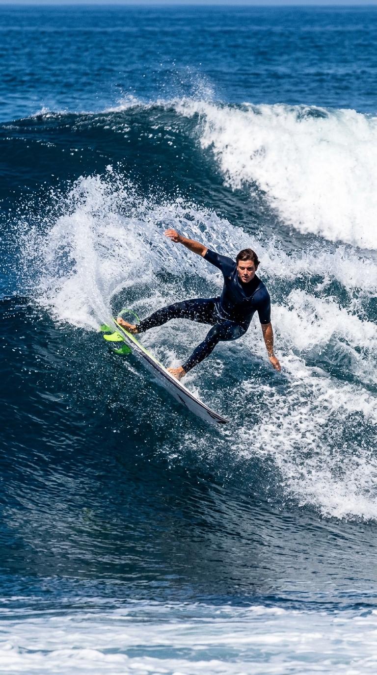 Surfer carving a massive ocean wave