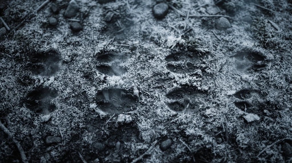 Hoofprints pressed into frost