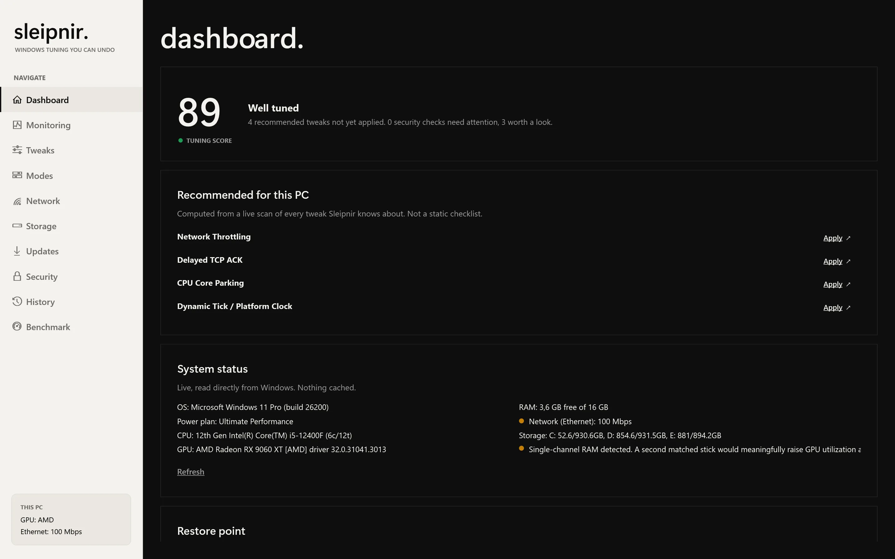 Sleipnir's Dashboard
